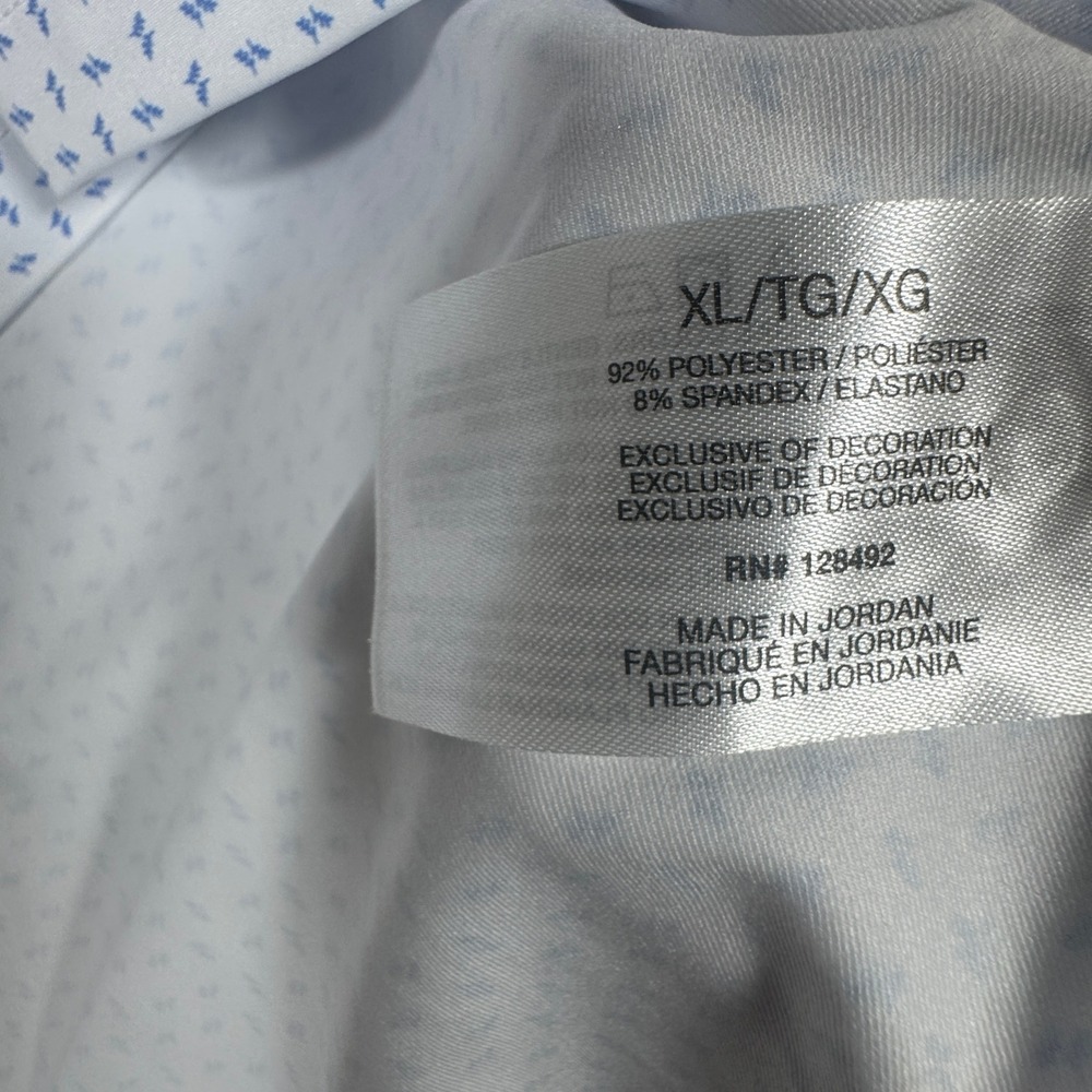 Greg Norman ML75 Stretch Mens XL White Blue Geometric Play Dry Golf Polo Shirt - Picture 4 of 7